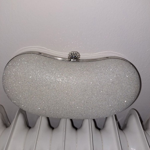 Evening bag crossbody silver like new with glitter