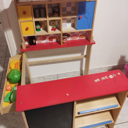 Wooden children's kitchen and grocery store used, ready assembled