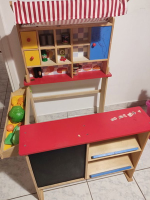 Wooden children's kitchen and grocery store used, ready assembled