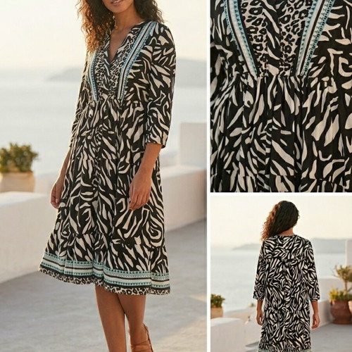 Boho animal print dress C&A like new, black and white with blue details