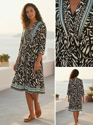 Boho animal print dress C&A like new, black and white with blue details