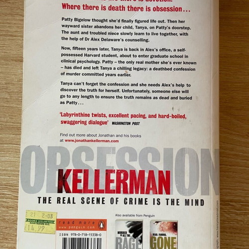 English novel Obsession Jonathan Kellerman like new