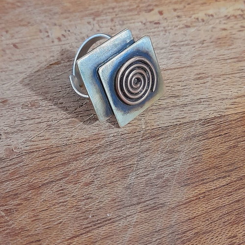 Handmade ring silver open shank bronze copper spiral new
