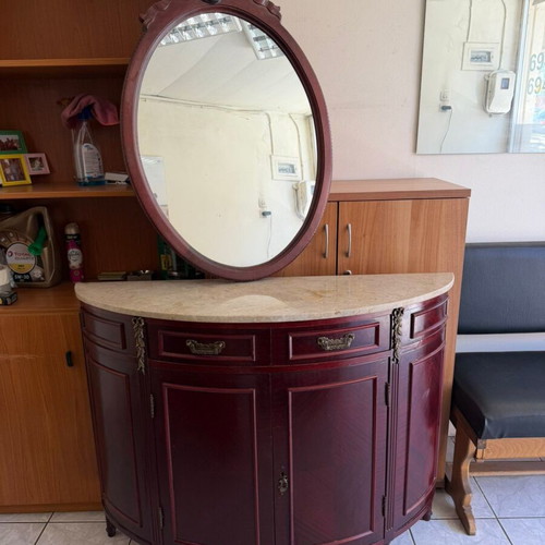 Classic wooden console like new with mirror and marble surface