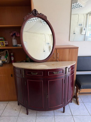 Classic wooden console like new with mirror and marble surface