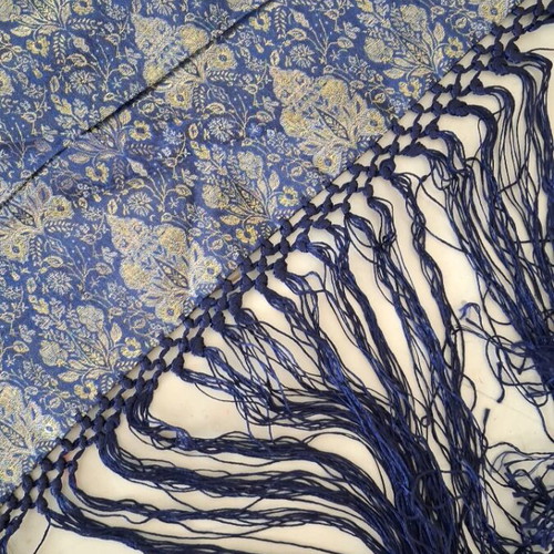 Runner table linen used, 42x1.40 blue with gold thread