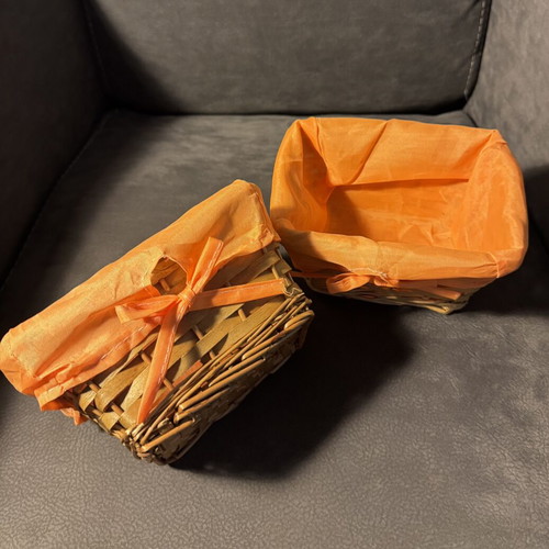 Decorative wicker baskets, pack of 2, orange fabric lining