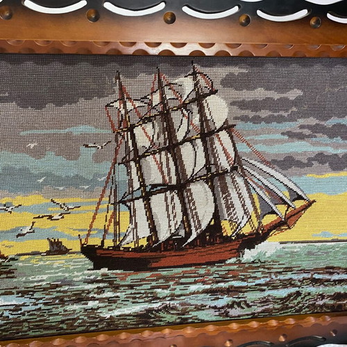 Vintage Handcrafted Embroidered Nautical Wall Art Used