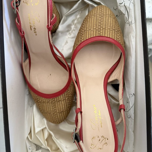 Lenora rattan pumps like new, beige and red, size 36
