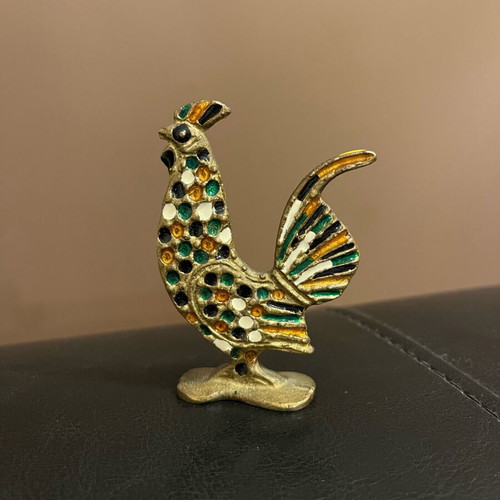 Vintage metal rooster with Champlevé enamel like new
