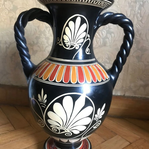 Clay Ancient Greek Amphora Replica, Decorative Vase Retro Vintage