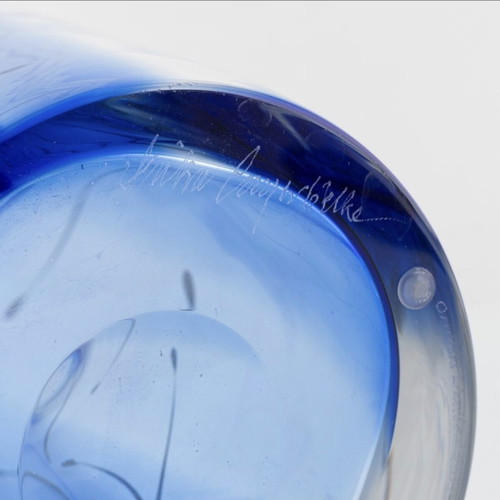 Erika Lagerbielke glass vase Orrefors 2007 like new, blue with silver décor