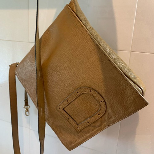 Crossbody bag used large authentic leather light tan