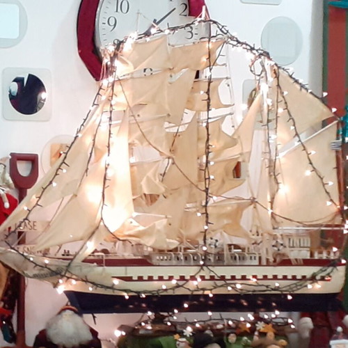 Christmas wooden ship large decorative used