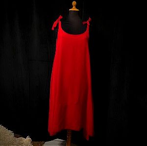 Καινούργιο αέρινο φόρεμα φαρδύ O/S κόκκινο χρώμα