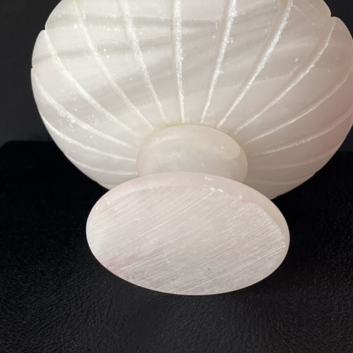 Vintage Italian Pedestal Bowl made of Genuine Pink Alabaster, hand-carved, used