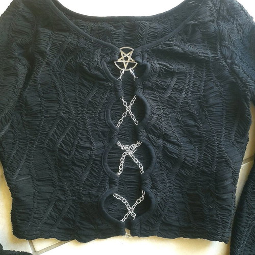 Gothic top Devil Fashion long sleeve, new, size XS, black silver
