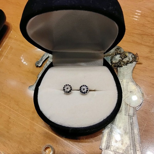 925 Earrings like new with zircon and blue enamel