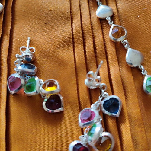 925 Silver Set with Multicolored Semi-Precious Stones Like New