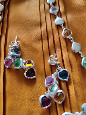 925 Silver Set with Multicolored Semi-Precious Stones Like New