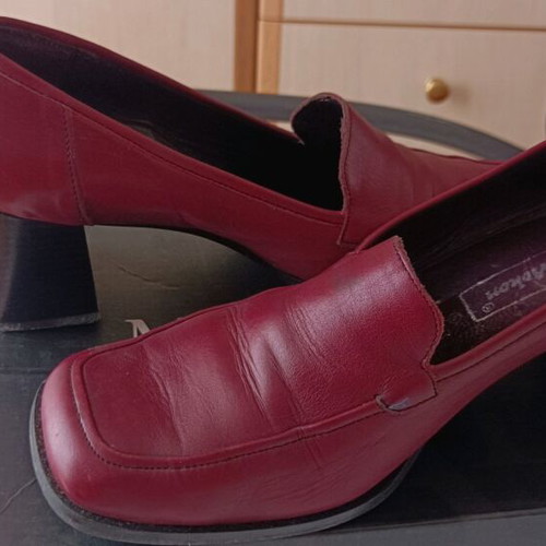 Loafers vintage leather used size 41 burgundy with block heel
