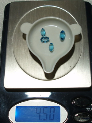 Blue Topaz minerals 4.50 ct. new, set of 4 pieces