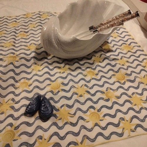 Table linens used sea-themed, round 165 cm and square 73x73 cm