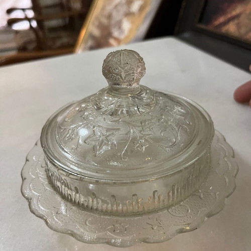 Crystal bowl with lid used, carved design