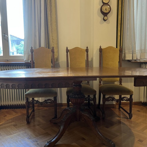 Handmade solid wood dining set with 6 chairs extendable, like new