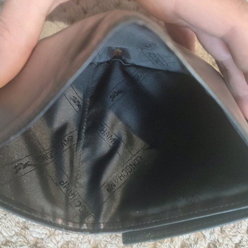 Longchamp leather wallet used, black, vertical design