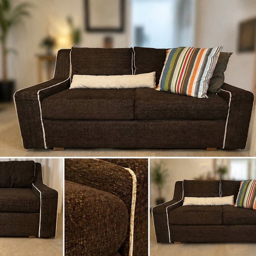 Living room sofa set like new, brown with ecru piping