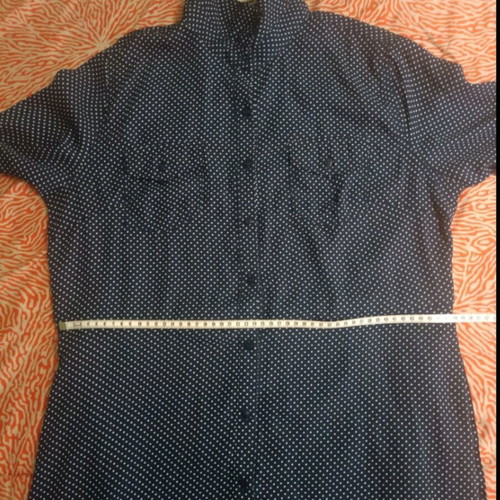 Women's semizie dress like new, dark blue with white polka dots, size L