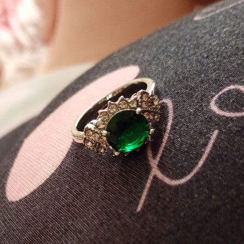 Ring with green lab emerald and silver 925, new
