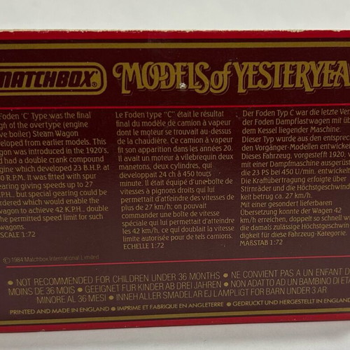 Matchbox 1984 Models of Yesteryear Y-27 1922 Foden Steam Wagon Hovis like new