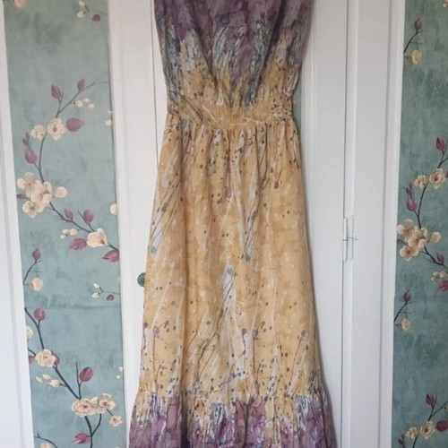 Maxi boho strapless dress Virgin Prunes by Mikró like new, multicolor
