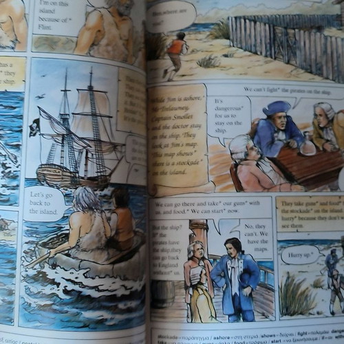 English learning comics with exercises, set of 4