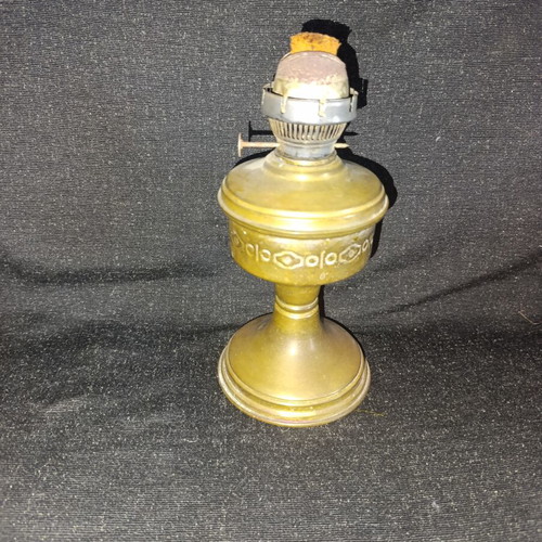 Vintage oil lamp used, brass with embossed design