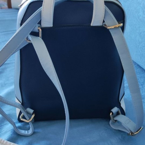 Backpack bag used, blue, light blue and white with gold details