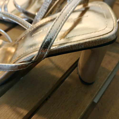 Women's gold sandals with straps and thick heel