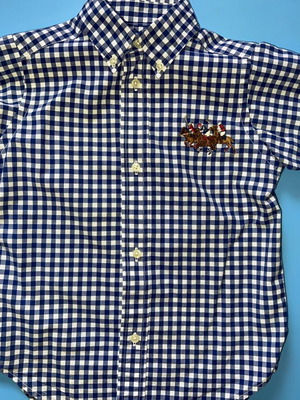 Πουκάμισο Ralph Lauren μεταχειρισμένο για αγοράκι 3 ετών, άσπρο και μπλε
