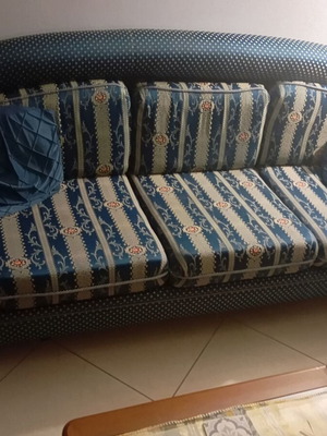 Sofa set used with one three-seater and two single armchairs, beech wood