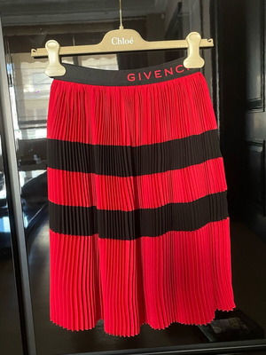 Givenchy pleated skirt in bright red with black stripes like new