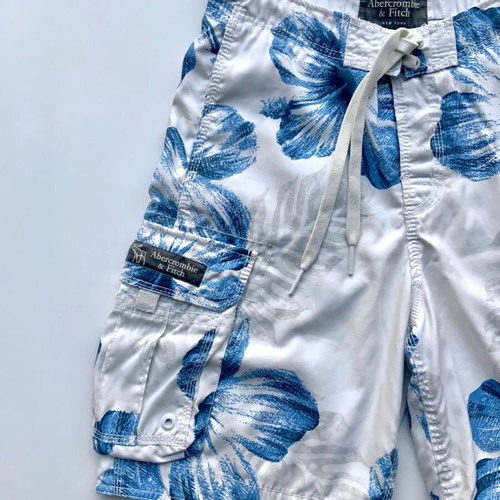 Abercrombie & Fitch men's swim shorts size S like new, white with blue flowers