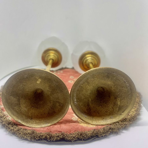 Vintage brass and frosted glass tealight candle holders set of 2 used