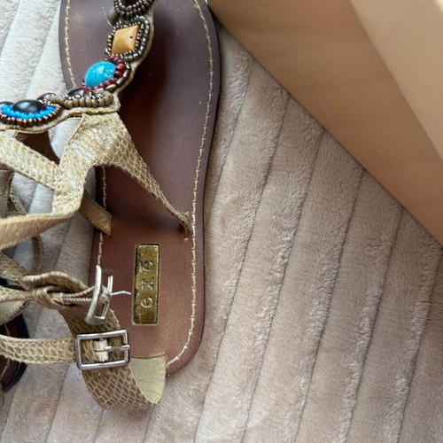 Exe sandals EU 38 with stones beige snake texture boho chic like new