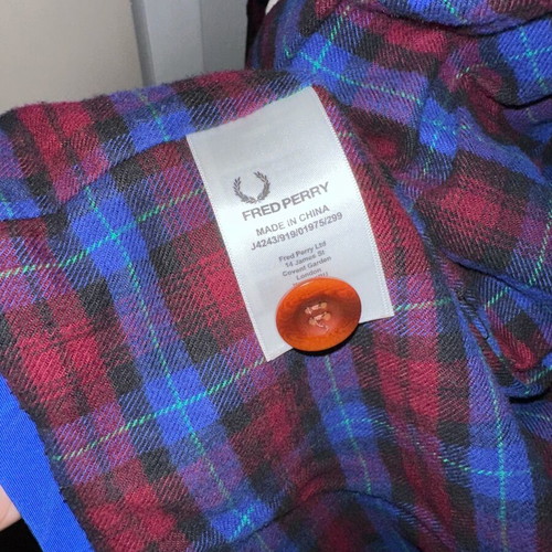 Fred Perry jacket blue light with checked lining and hood used