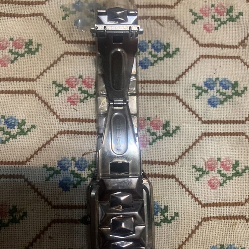 Orlando Quartz women's wristwatch, silver stainless steel with embossed pyramids
