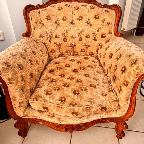 Living room furniture set used with carved wood and marble