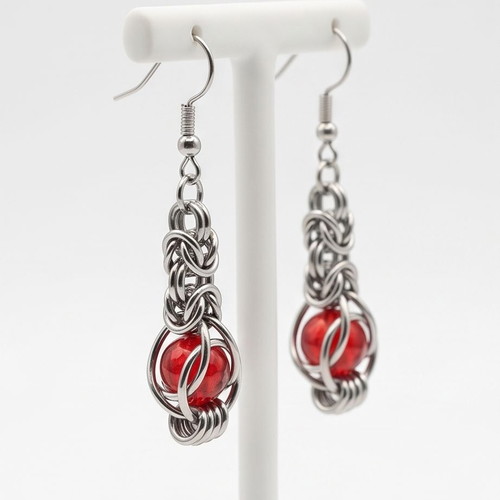Gothic earrings with red stone, new, stainless steel, hypoallergenic