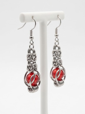 Gothic earrings with red stone, new, stainless steel, hypoallergenic